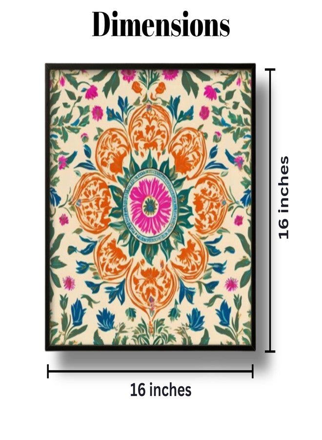 Nozvera 4 PCS MDF Wall Art Set for Living Room Bedroom - Traditional Floral Mandala Design - 16x16 Inch Each - UV Laminated Sparkle Finish, Ready to Hang, Home Wall Decor - Image 3